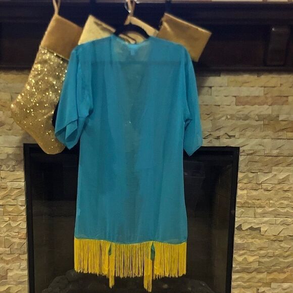 LuLaRoe Blue & Yellow Monroe Cardigan SZ Small - Picture 3 of 3